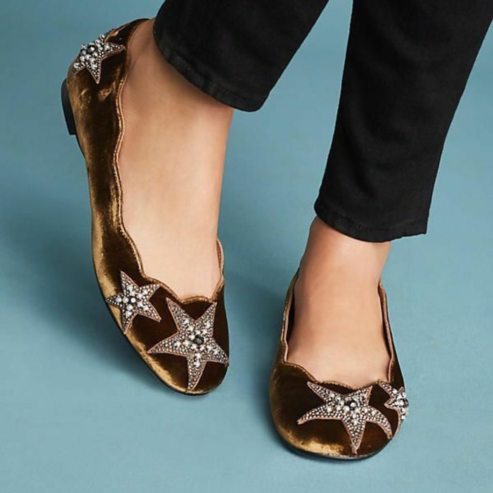 Lola Cruz Star Ballet Flats in Velvet - Size 7.5 (37.5)